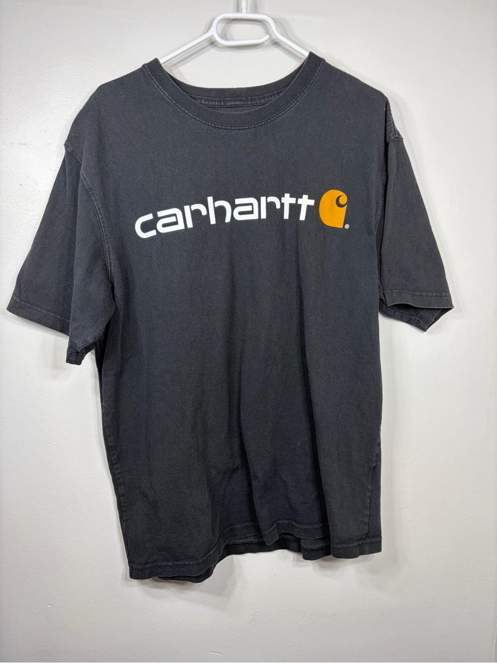 Carhartt K195 Logo Graphic T Shirt Mens Medium Black Faded Workwear Heavyweight